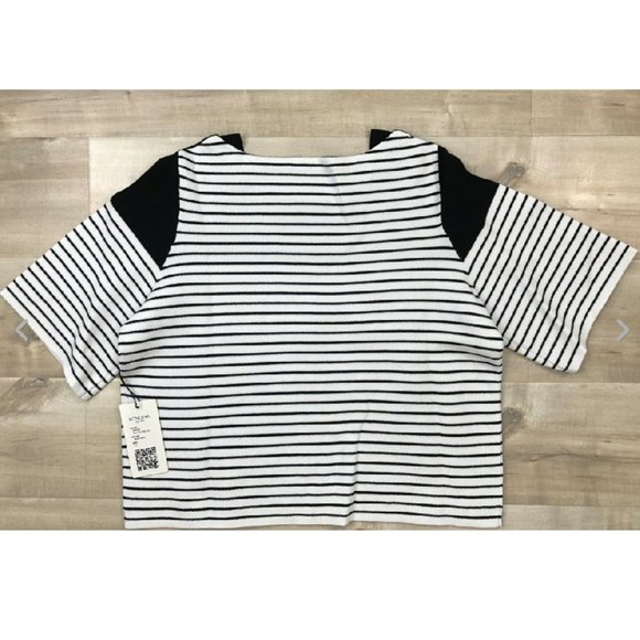 Rondina $195 Boat Neck Crop Knit Top Striped Black - Picture 3 of 12